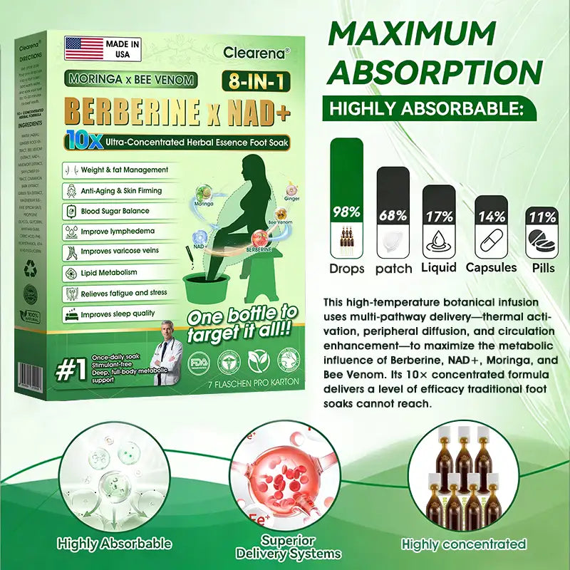 🧑‍⚕️ 𝐂𝐥𝐞𝐚𝐫𝐞𝐧𝐚® Moringa · Bee Venom · Berberine × NAD+ Eight-in-one 10× Ultra-Concentrated Herbal Essence Foot Soak — 𝐎𝐧𝐜𝐞 𝐃𝐚𝐢𝐥𝐲, 𝐕𝐢𝐬𝐢𝐛𝐥𝐞 𝐑𝐞𝐬𝐮𝐥𝐭𝐬 𝐢𝐧 𝟕 𝐃𝐚𝐲𝐬